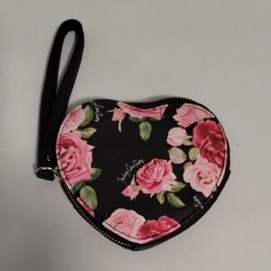 Juicy Couture Floral Heart Wristlet in Black and Pink